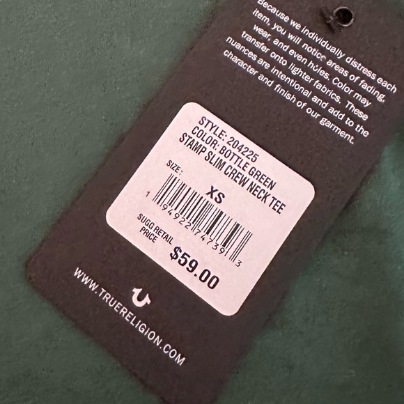 True Religion Women LOGO TEE Green XS NWT - Picture 8 of 8